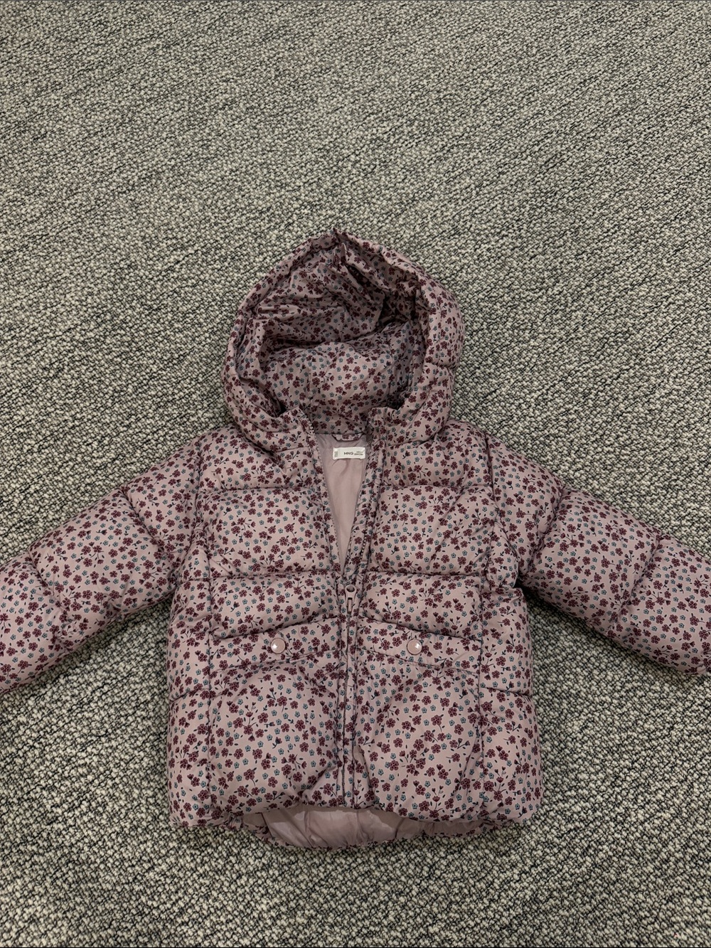 Mango Pink Floral Puffer Jacket with Hood